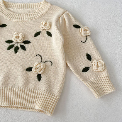 Baby Handmade Flower Embroidery Pullover Sweater Top