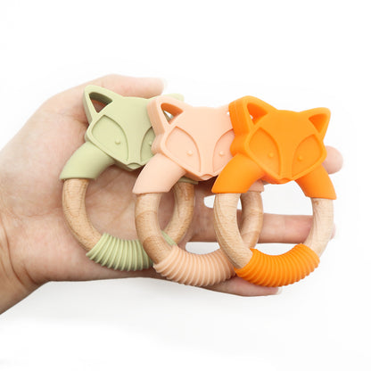 Baby Silicone Wood Ring Fox Baby Teether Molar Stick Toy