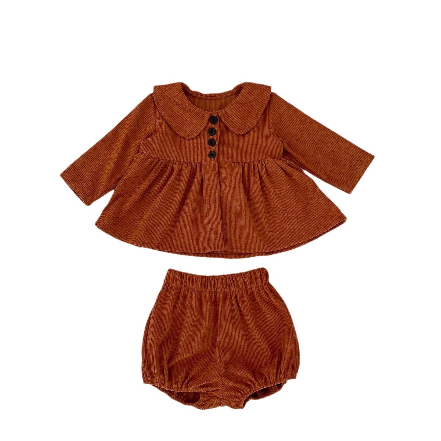 Infant Girl Baby Corduroy Col Claudine Top Corduroy Baby Bloomer 2-piece Set