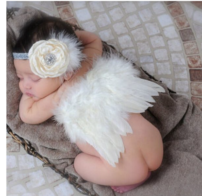 Baby Angel Wings Set Children's Photo Props Chiffon Flower Rhinestone Headband Feather Set