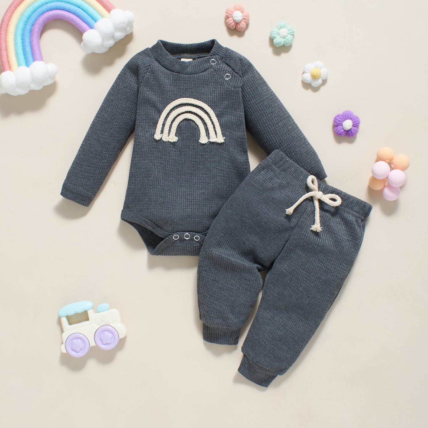 Winter Infant Toddler Five-color Rainbow Romper Two-piece Set