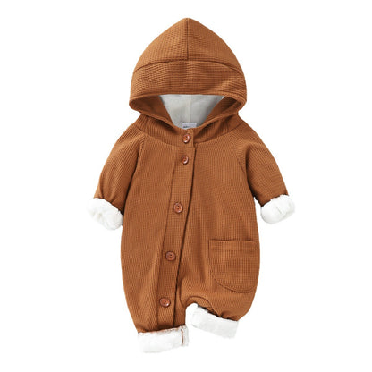 Baby Solid Color Hooded Long Sleeved Button Up Crawling Suit