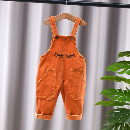 New Corduroy Baby Kids Denim Suspender Pants