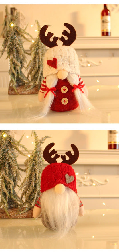 Knitted Hat Antlers Doll Rudolf Faceless Table Decoration