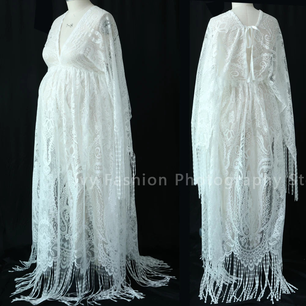 Maternity Gowns For Photo Shoot Dress Boho Style Long Bohemian Lace Maxi Tassel