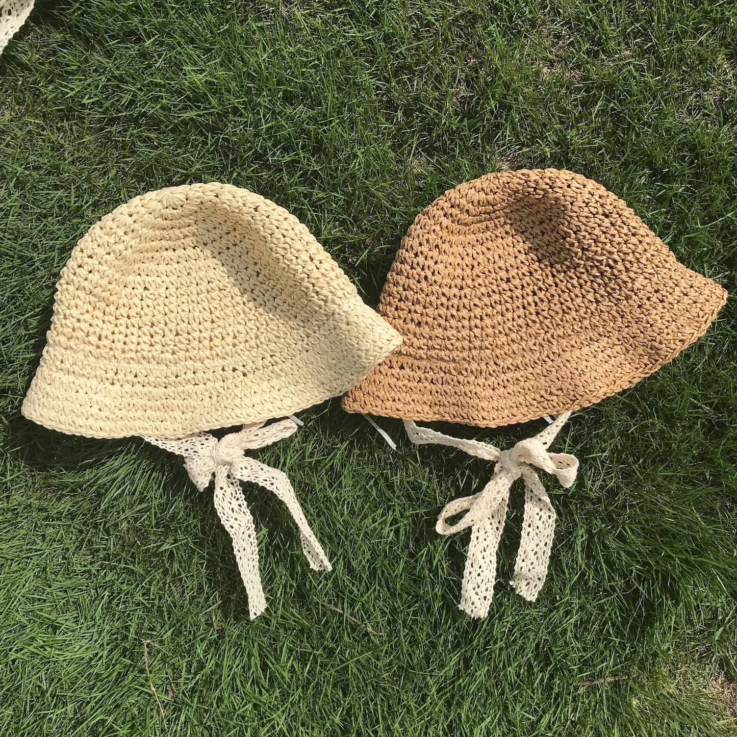 Baby Boy Girl Straw Hats Lace Strap Crochet Children Handmade Foldable Sun Cap