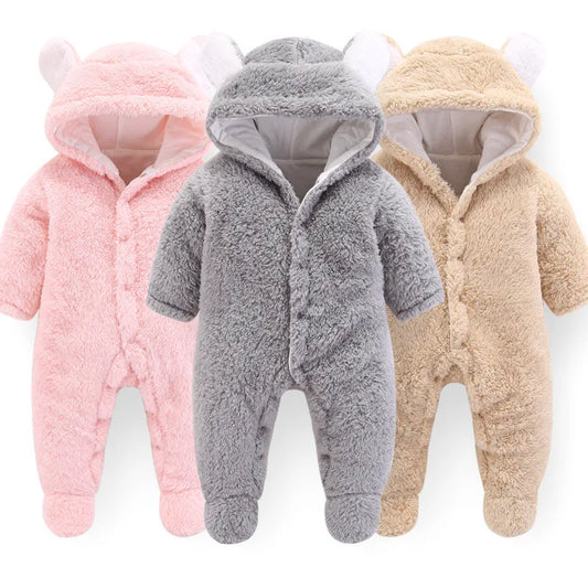 Winter Newborn Baby Rompers Hoodie Girls Boys Clothes Cotton Outwear