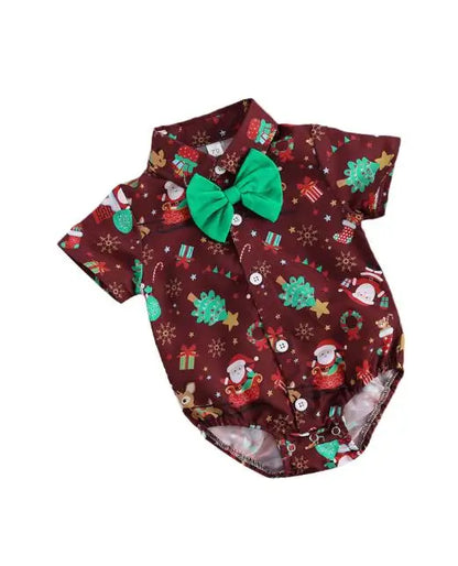 Newborn Baby Boys Christmas  Bow-tie Cartoon Pattern Bodysuits