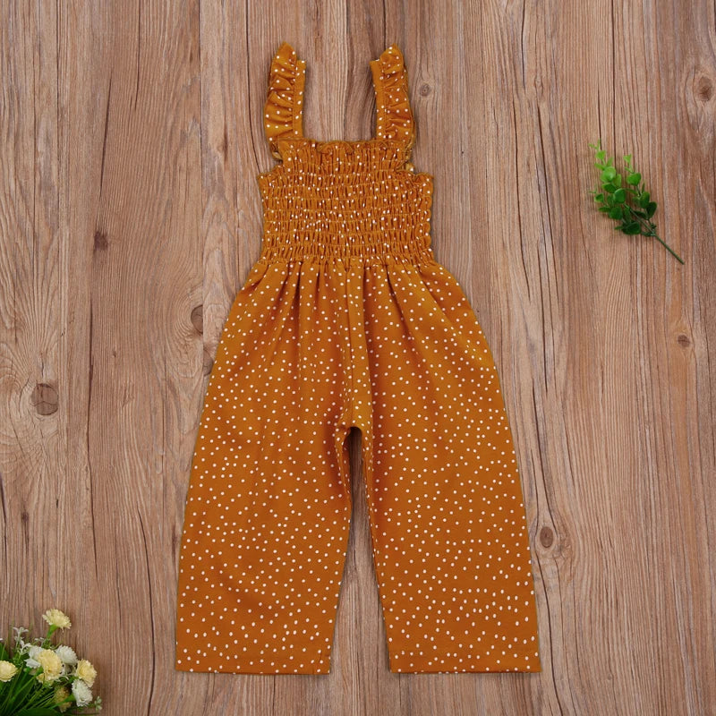 Toddler Baby Girl’s Summer Suspender Jumpsuit Fresh Polka Dot Ruffles Long Pants