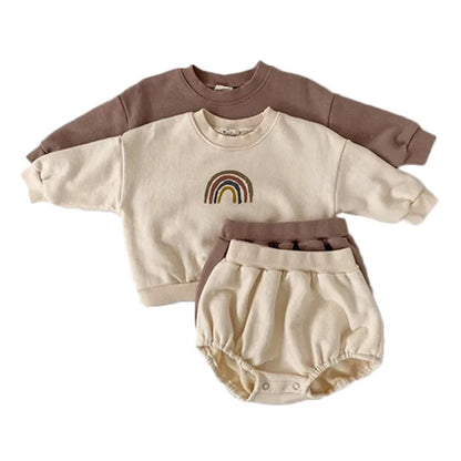 Baby Boys And Girls Rainbow Clothing Set Kids Casual Tops + Shorts