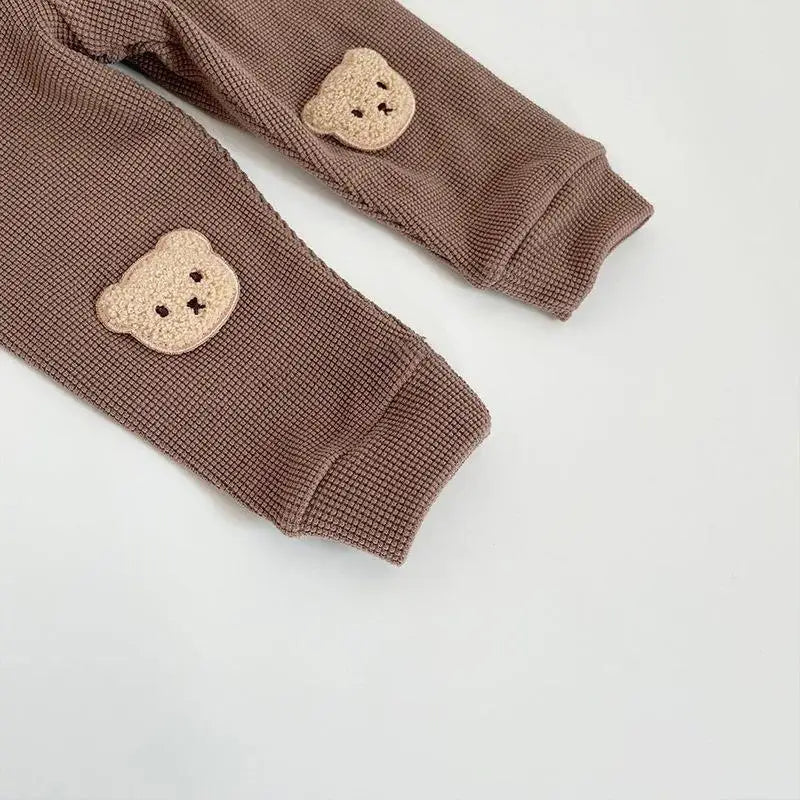 Baby Girl Trousers Waffle Bear Embroidery Pants Newborn Baby Boys Clothes