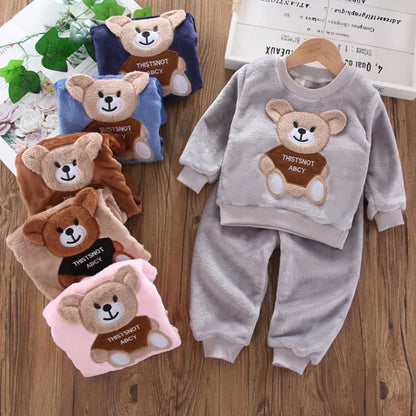 New Winter Baby Girls Boys Homewear Cartoon Bear Patten Sleepwear