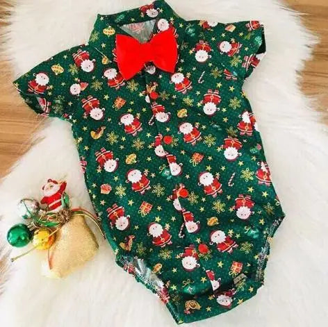 Newborn Baby Boys Christmas  Bow-tie Cartoon Pattern Bodysuits