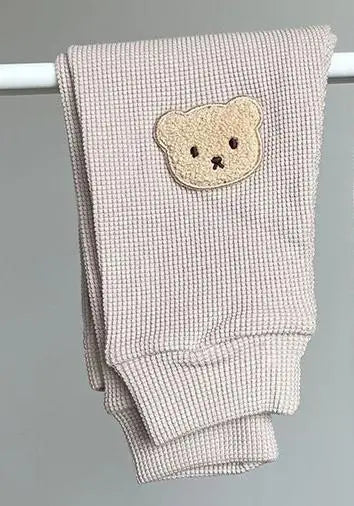 Baby Girl Trousers Waffle Bear Embroidery Pants Newborn Baby Boys Clothes