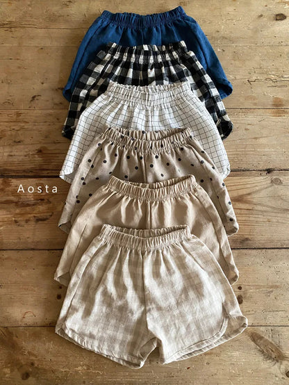 Boy Girl Cotton And Linen Loose Shorts Pant Toddler Baby Cute Plaid Printed Pant