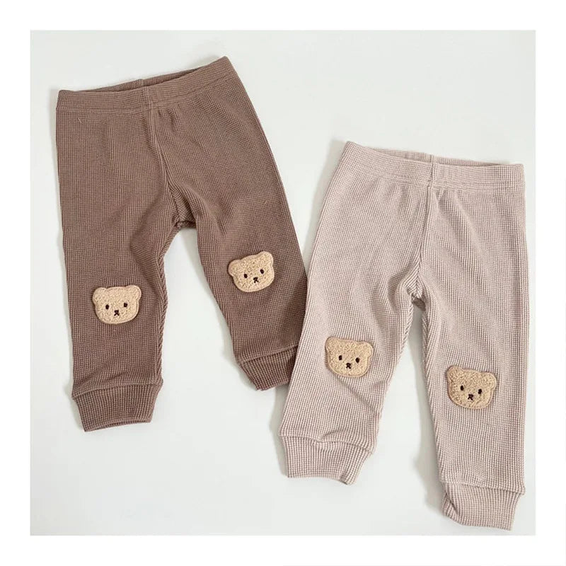 Baby Girl Trousers Waffle Bear Embroidery Pants Newborn Baby Boys Clothes