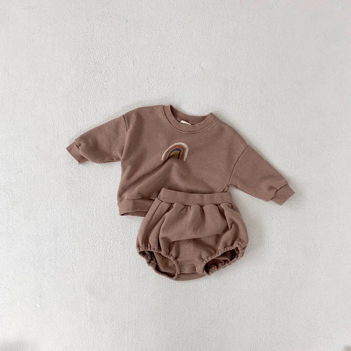 Baby Boys And Girls Rainbow Clothing Set Kids Casual Tops + Shorts