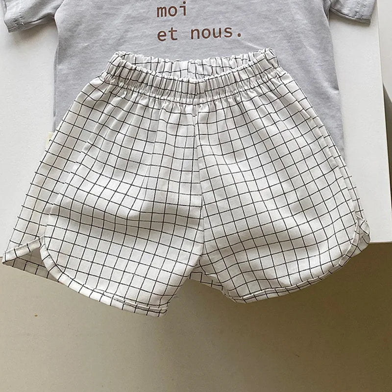 Boy Girl Cotton And Linen Loose Shorts Pant Toddler Baby Cute Plaid Printed Pant