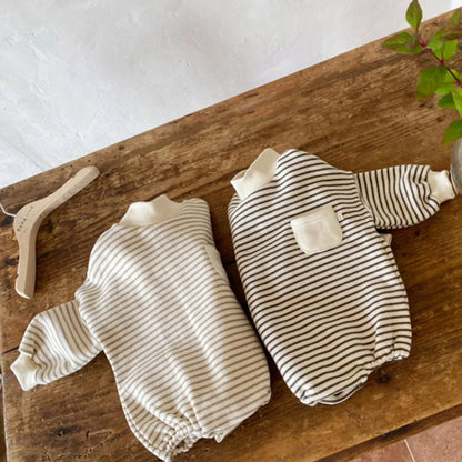 Bodysuit Infant Fashion Striped Clothes Baby Girls Boys Casual High Collar Jumpsuit