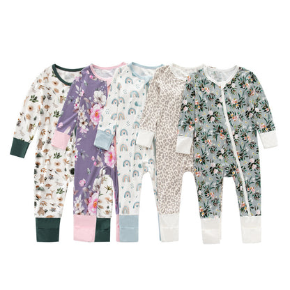 Bamboo Fiber Baby Jumpsuits Spring And Autumn Long Sleeve Double Zipper Baby Pajamas Romper