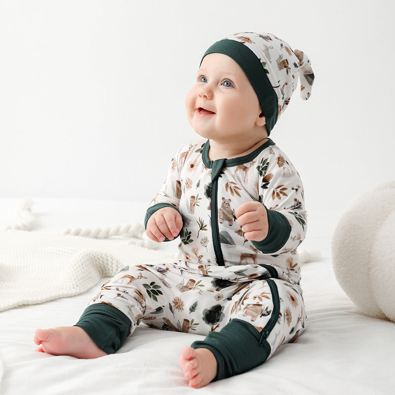 Bamboo Fiber Baby Jumpsuits Spring And Autumn Long Sleeve Double Zipper Baby Pajamas Romper