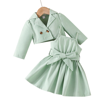 Suit Jacket Solid Color Suspender Skirt Two-piece Suit For Children