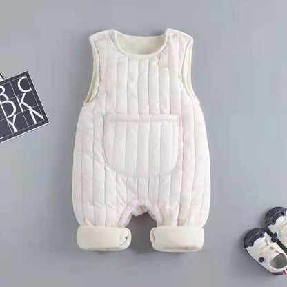 Autumn And Winter Clothing Fleece-lined Quilted Outwear Newborn Overalls