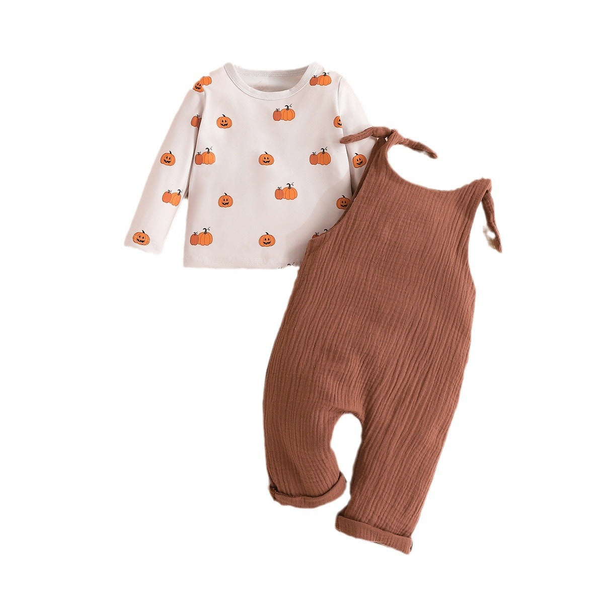 Baby Boy's Long-sleeved Pumpkin Printed T-shirt Suspender Pants Two-piece Set