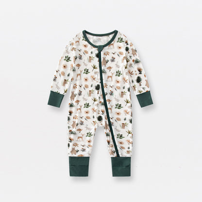 Bamboo Fiber Baby Jumpsuits Spring And Autumn Long Sleeve Double Zipper Baby Pajamas Romper