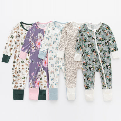 Bamboo Fiber Baby Jumpsuits Spring And Autumn Long Sleeve Double Zipper Baby Pajamas Romper