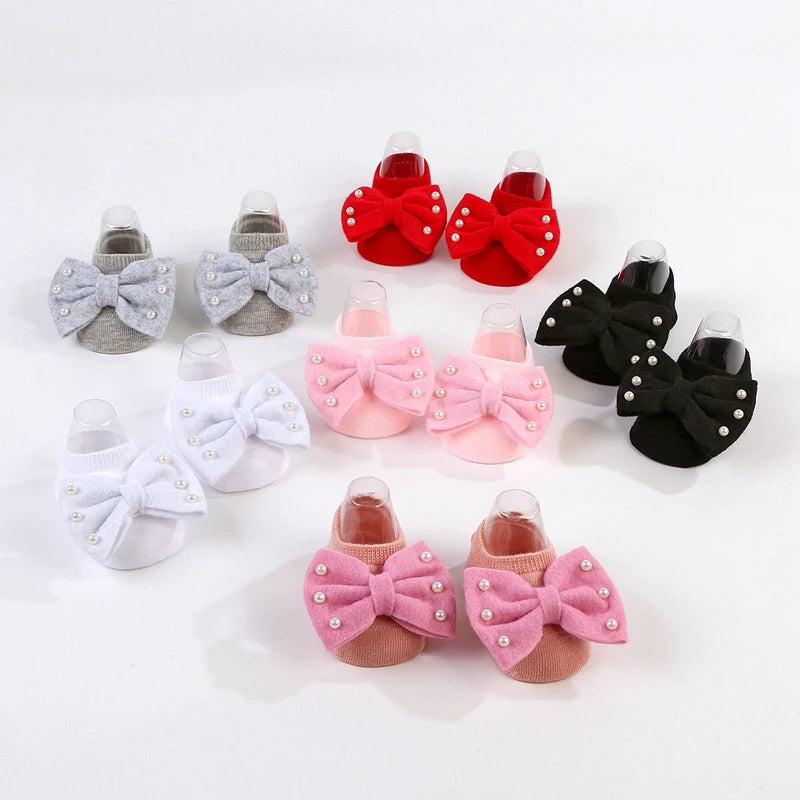 Baby Girl Floor Socks Cute Bow Non Slip Toddler Walking Socks and Headband Grip