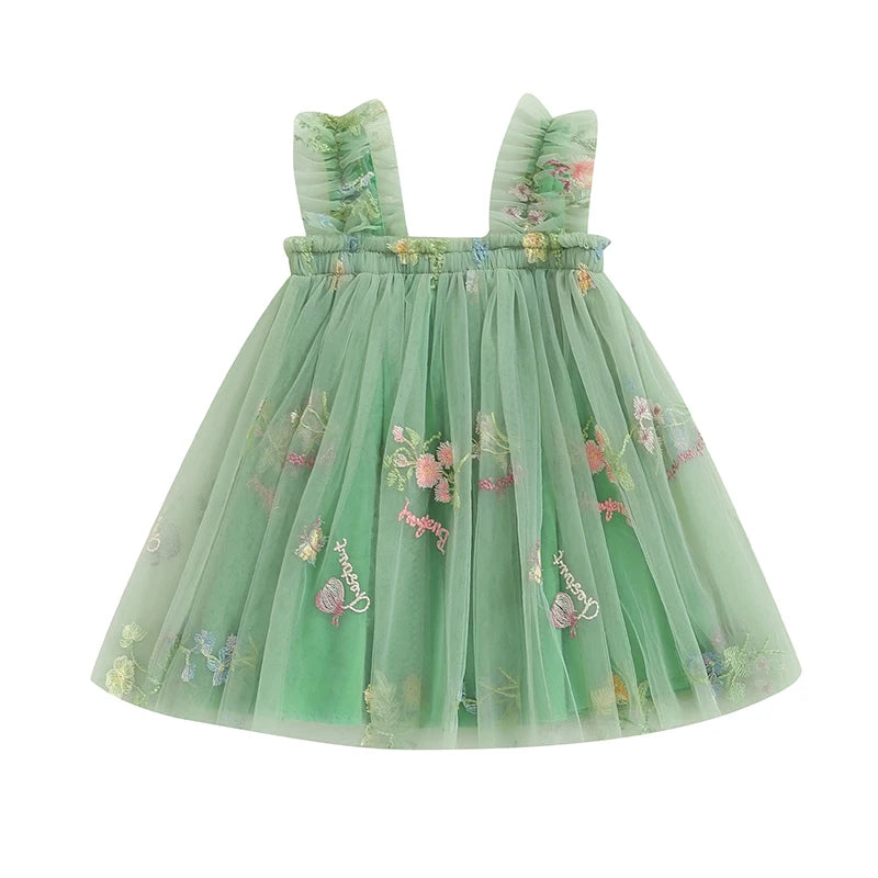 Little Girls Summer Princess Dress Sleeveless 3D Flower A-line Sweet Tulle Dresses