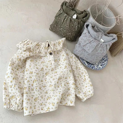 Pullover Loose Puff Sleeves T-shirt Baby Girls Versatile Cotton Cute Soft Clothes