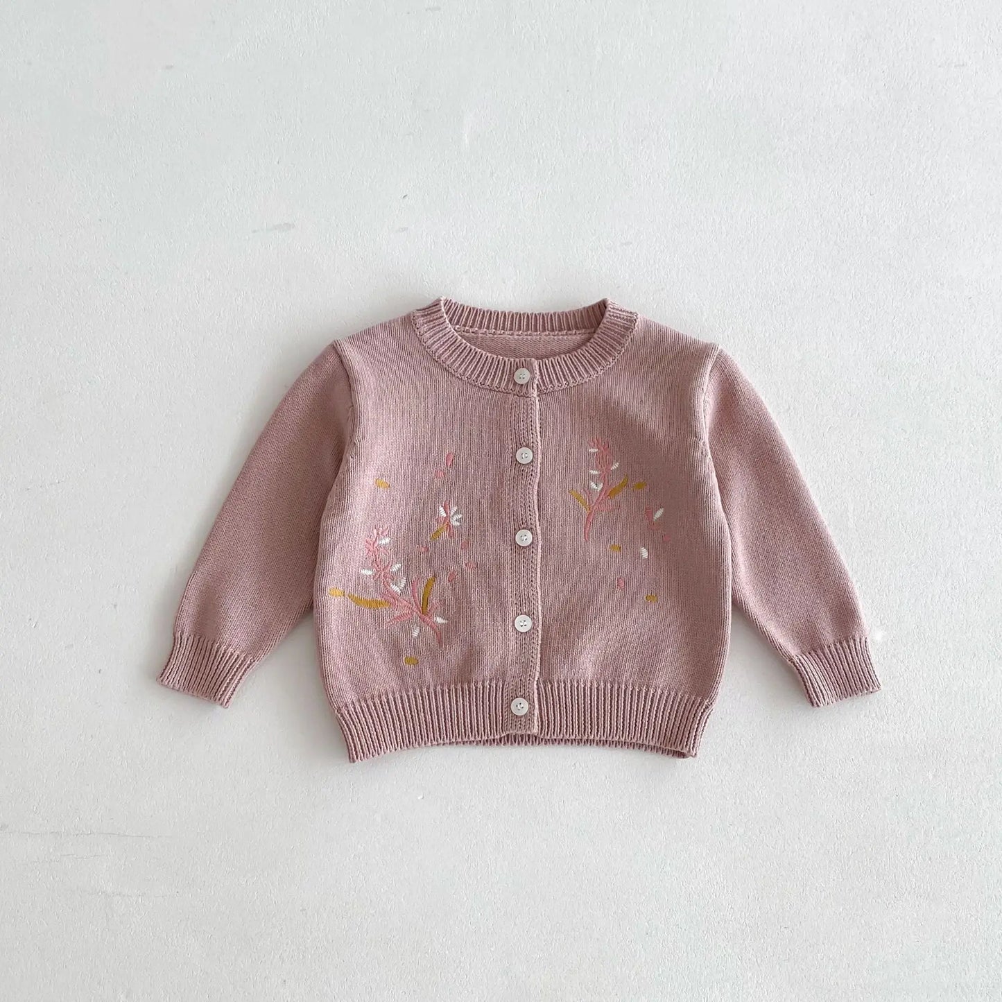 Girls Cute Flower Embroidery Knitted Cardigan Kids Casual Versatile Knitwear