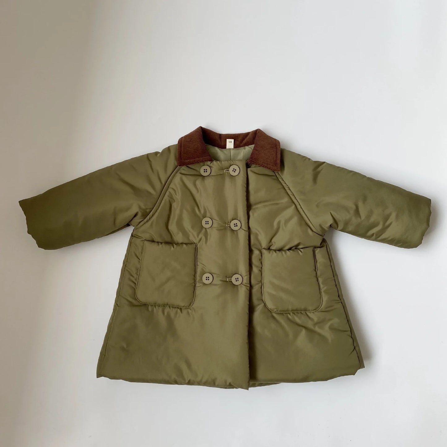 Boys Solid Long Cotton-padded Jacket Turn-down Collar Outwear Coat