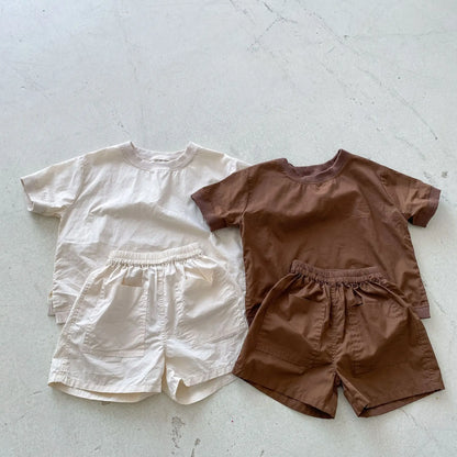 Baby Boy Solid Loose All-match Short Sleeves T-shirt And Girl Simple Comfortable Suit