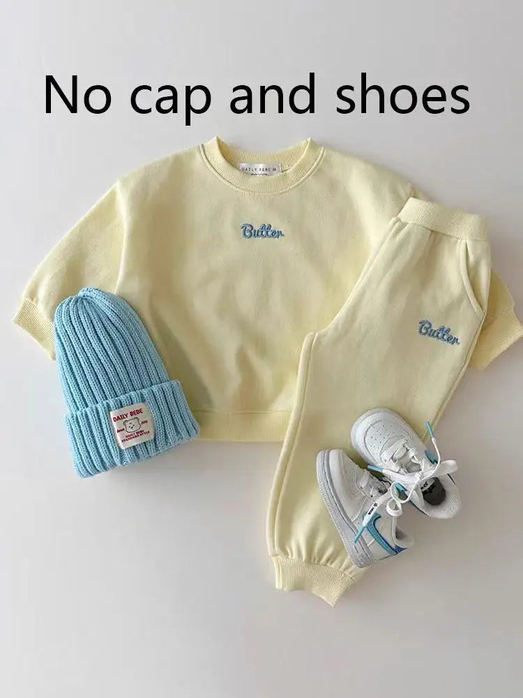 Fashion Boy Girl Embroidery Letter Tops + Pants 2pcs Cotton Baby Sweatshirt Suit