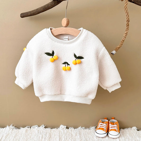 Fashion Baby Girl Thick Lamb Wool Fabric Embroidery Infant Baby Pullover top Outwear