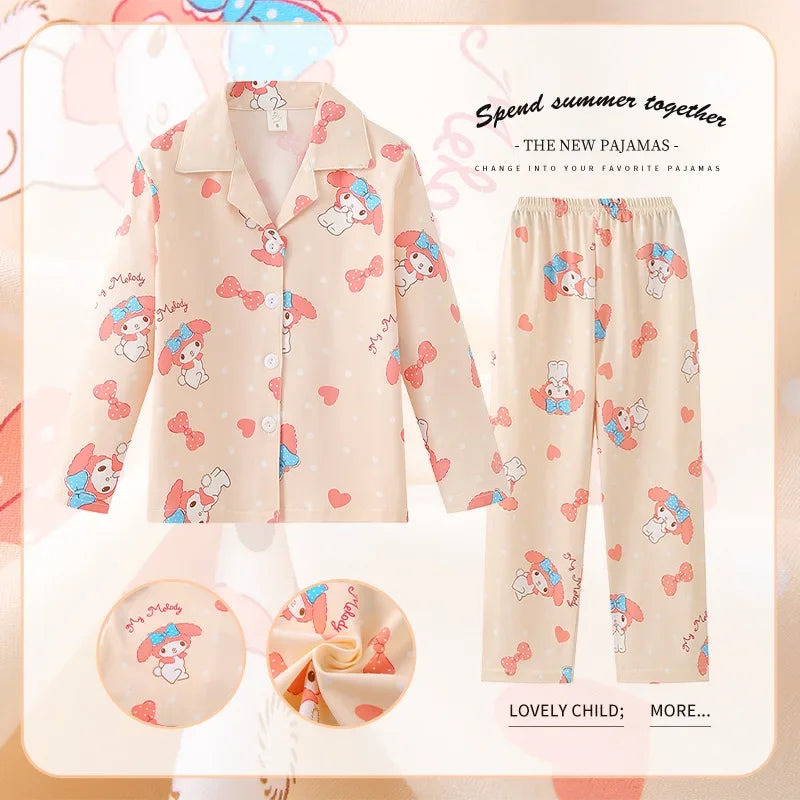 Children Pajama Sets Anime Boy Girl Milk Silk Sleepwear Spring Kids Long-sleeved Pants