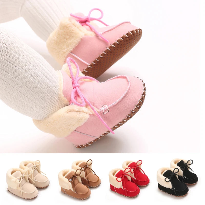 Winter Warm Snow Boots Tie Up Baby First Walker Shoes