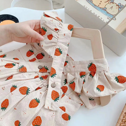 Summer Infant Newborn Princess Fly Sleeve Strawberry Print Outfits Kids