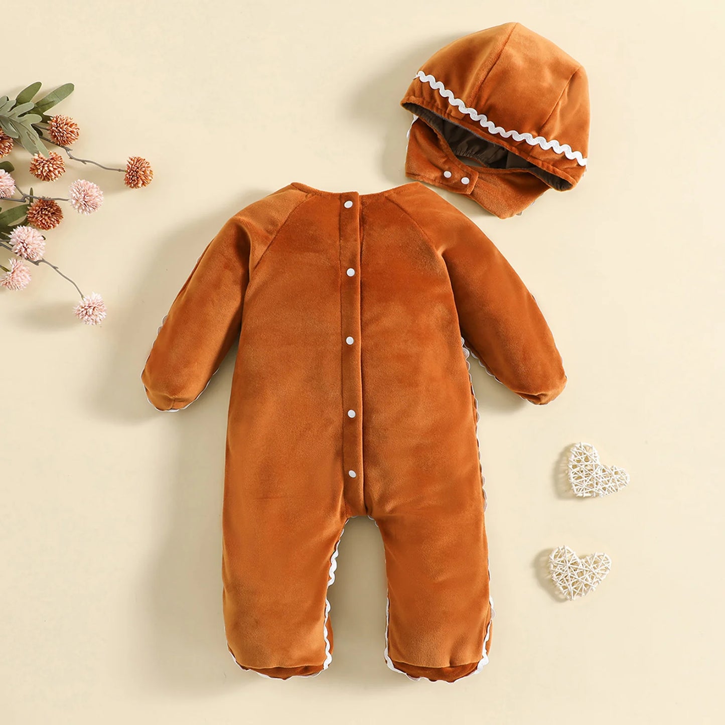 Toddler Baby Gingerbread Man Rompers Footed Jumpsuit With Hat