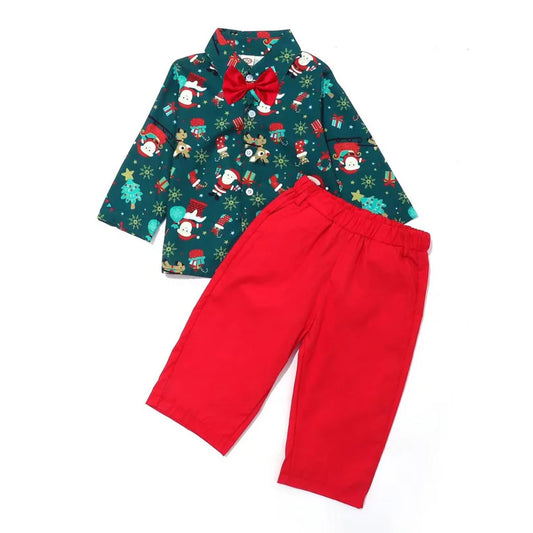 children's Christmas shirt set short-sleeved boys' two-piece set