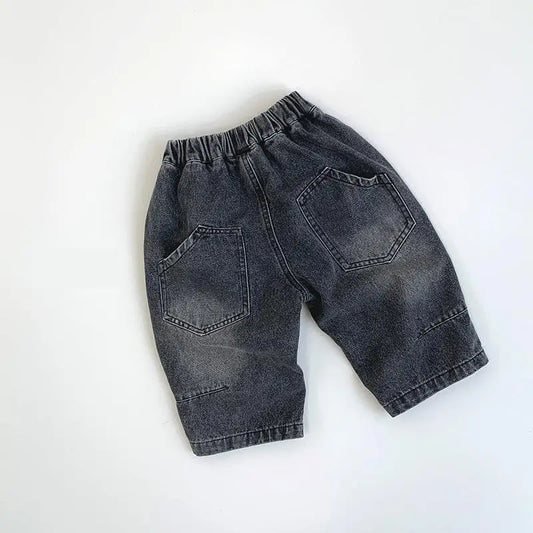 New Children Vintage Denim Trousers Boys/Girls Versatile Casual Harem Pants