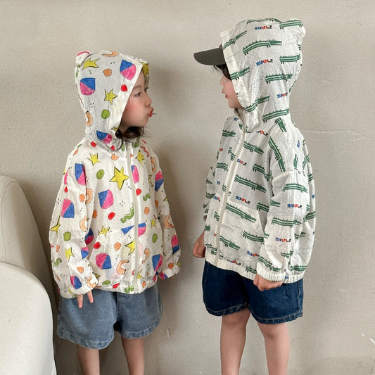 Children Stars Hooded Long Sleeve Sunscreen Coat Boy Baby Cotton Casual Jacket