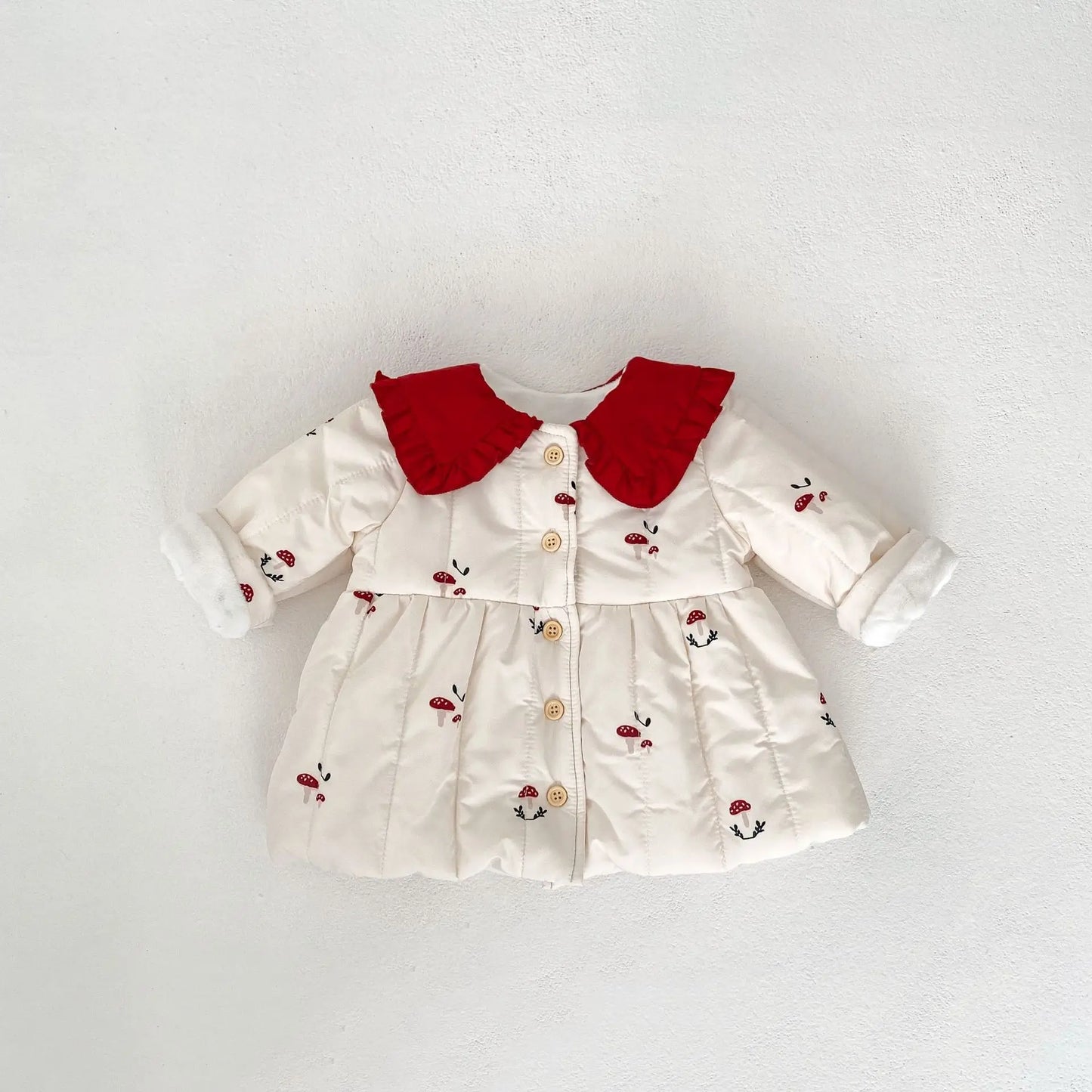 Infant Mushroom Print Lapel Coat Toddler Girls Cotton Padded Jacket