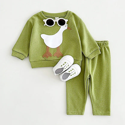 Boy Girl Clothes Loose Pullovers Sets Cartoon Animals Tops+Pants 2PCS Outfit