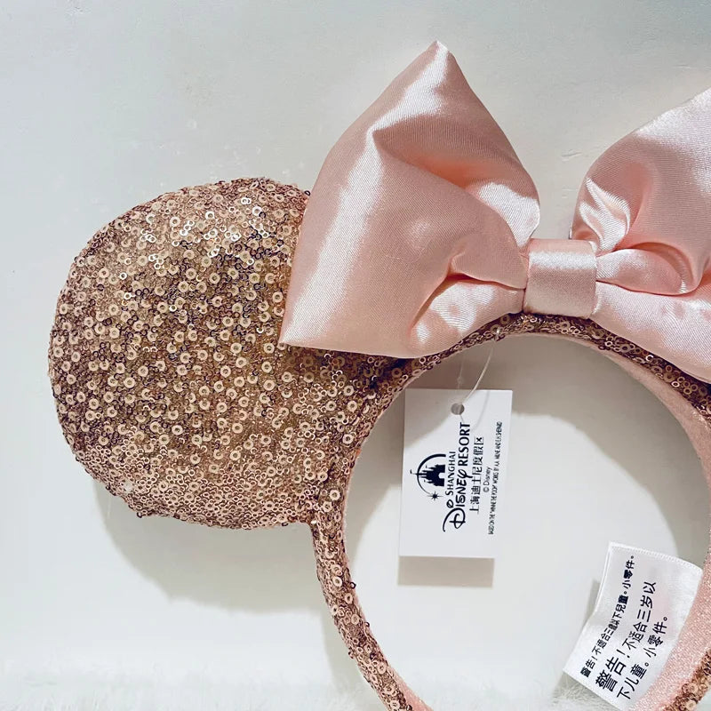 Rose Gold Sequins Ear Headband Mickey PP Cotton Minnie Silk Bow