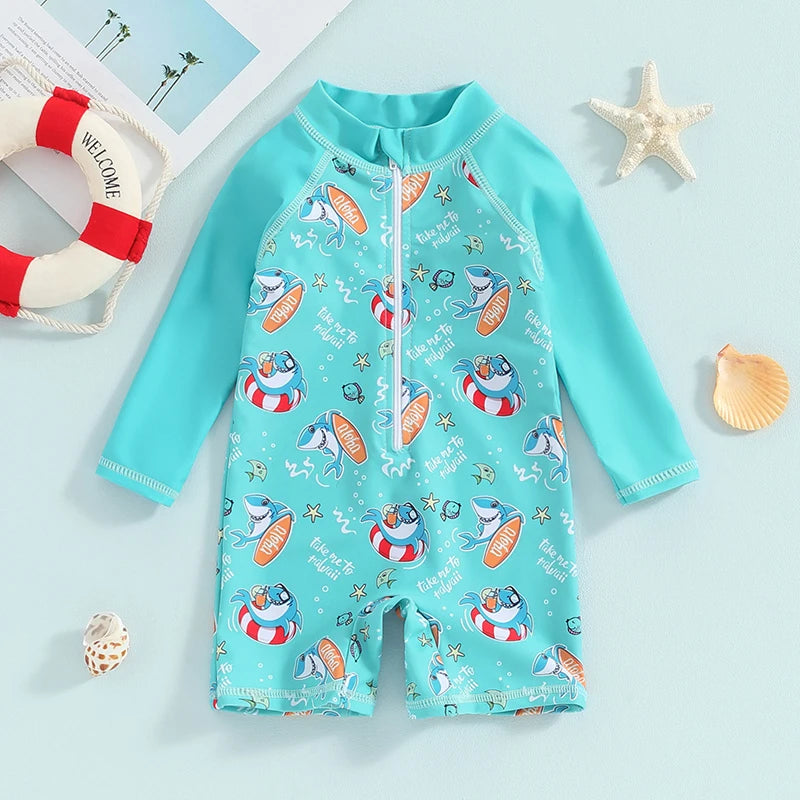 Baby Boy Swimsuit Shark Rashguard Swimsuit Long Sleeve Zipper Swimwear Suit