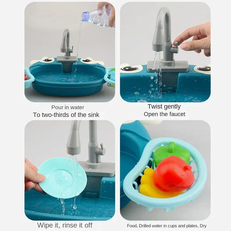 Water Pretend Play House Kids Can Drain Wash Basin Sink Kitchen Set